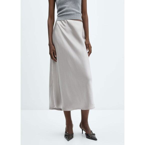 MANGO Midi Satin Skirt Gray - L - Picture 1 of 6